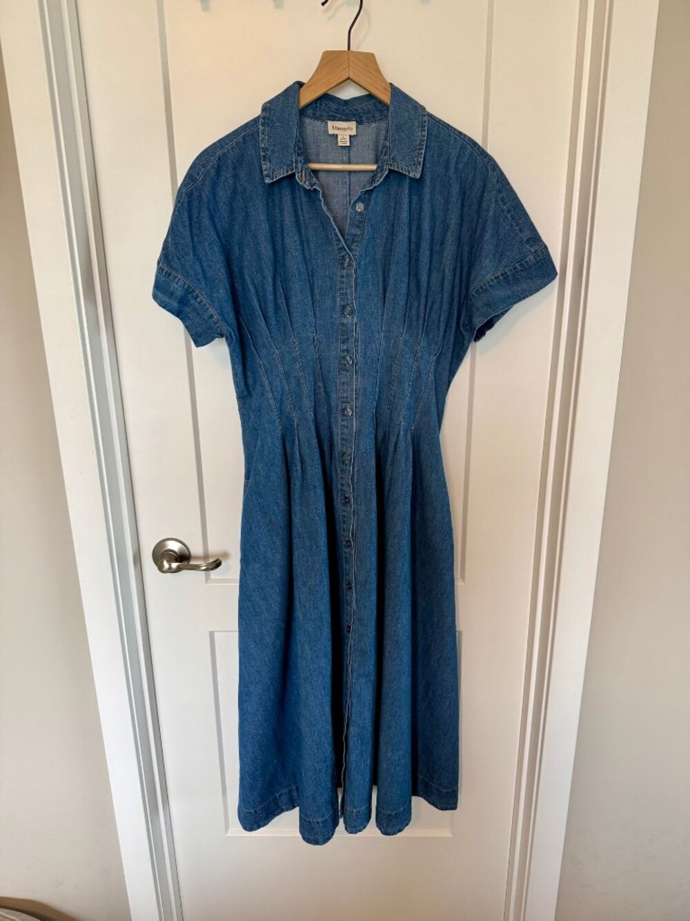 Scenario Chambray Denim A-Line Shirt Dress S 100% Cotton Pockets